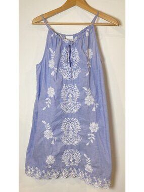 Haven Well Within Dress A Line Embroidery Boho Blue White Eyelet Medium M